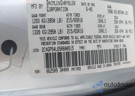 2005 Chrysler Town & Country Touring z USA, uszkodzony, nr VIN 2C4GP54L65R600515